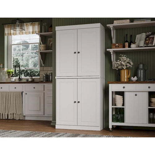 Armoire de cuisine en bois massif avec portes vitrées ou pleines et étagères réglables