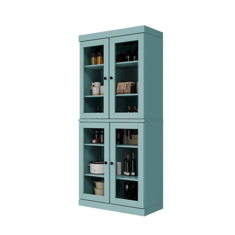 Armoire de cuisine en bois massif avec portes vitrées ou pleines et étagères réglables