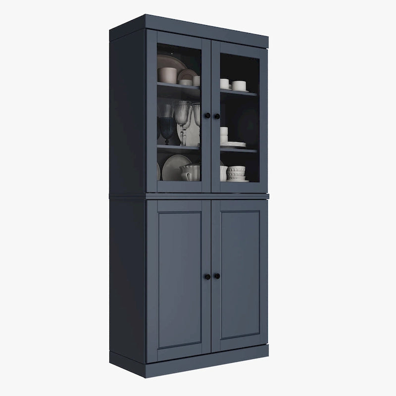 Armoire de cuisine en bois massif avec portes vitrées ou pleines et étagères réglables