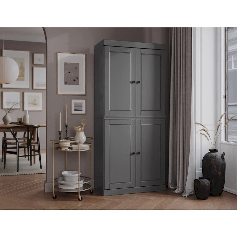 Armoire de cuisine en bois massif avec portes vitrées ou pleines et étagères réglables