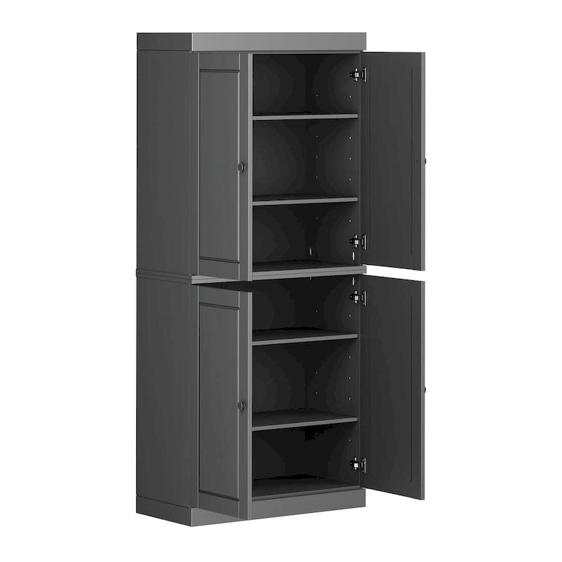 Armoire de cuisine en bois massif avec portes vitrées ou pleines et étagères réglables