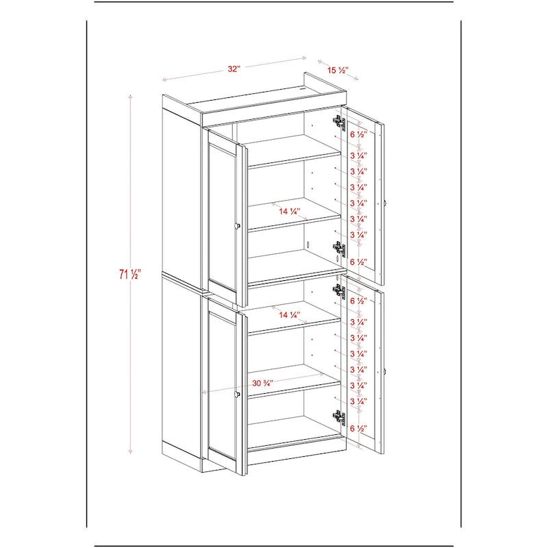 Armoire de cuisine en bois massif avec portes vitrées ou pleines et étagères réglables