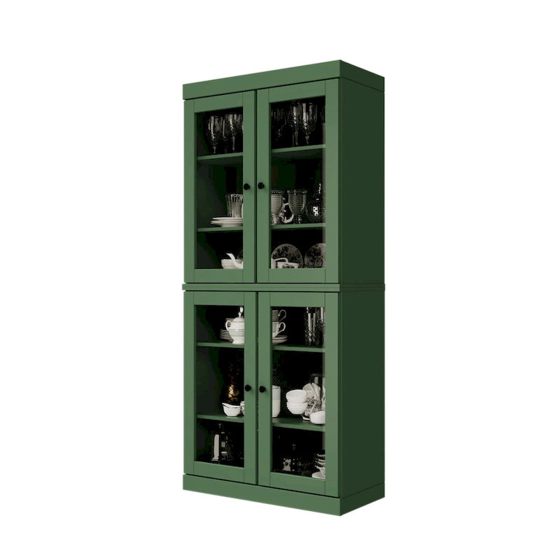 Armoire de cuisine en bois massif avec portes vitrées ou pleines et étagères réglables