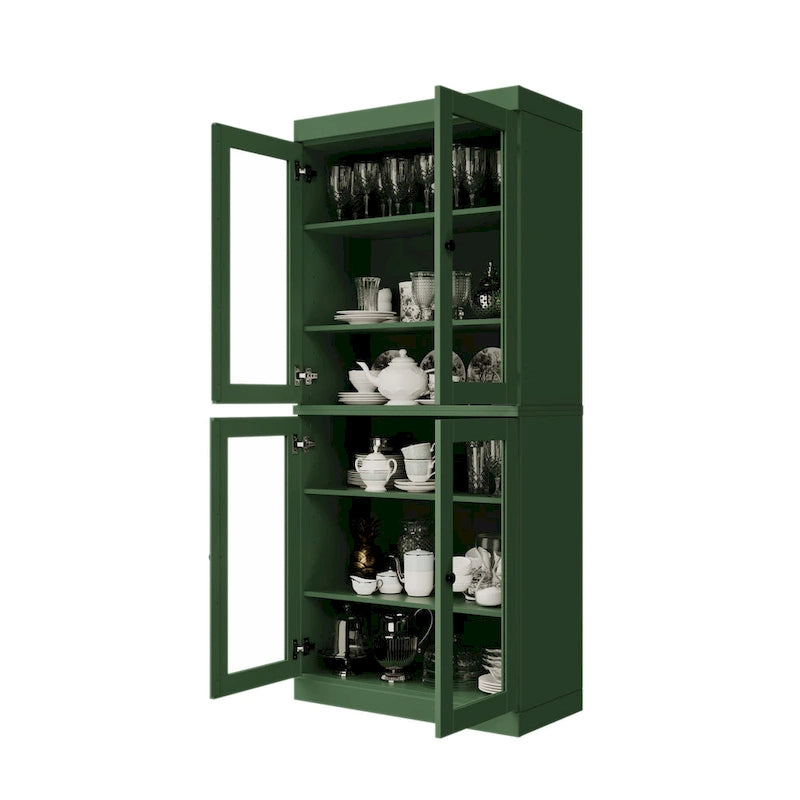 Armoire de cuisine en bois massif avec portes vitrées ou pleines et étagères réglables