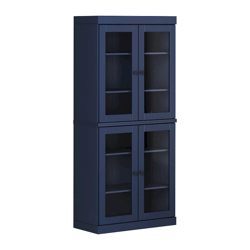 Armoire de cuisine en bois massif avec portes vitrées ou pleines et étagères réglables
