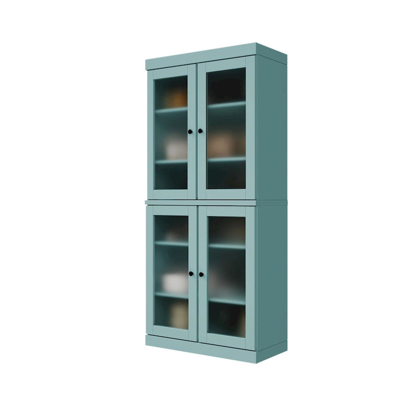 Armoire de cuisine en bois massif avec portes vitrées ou pleines et étagères réglables