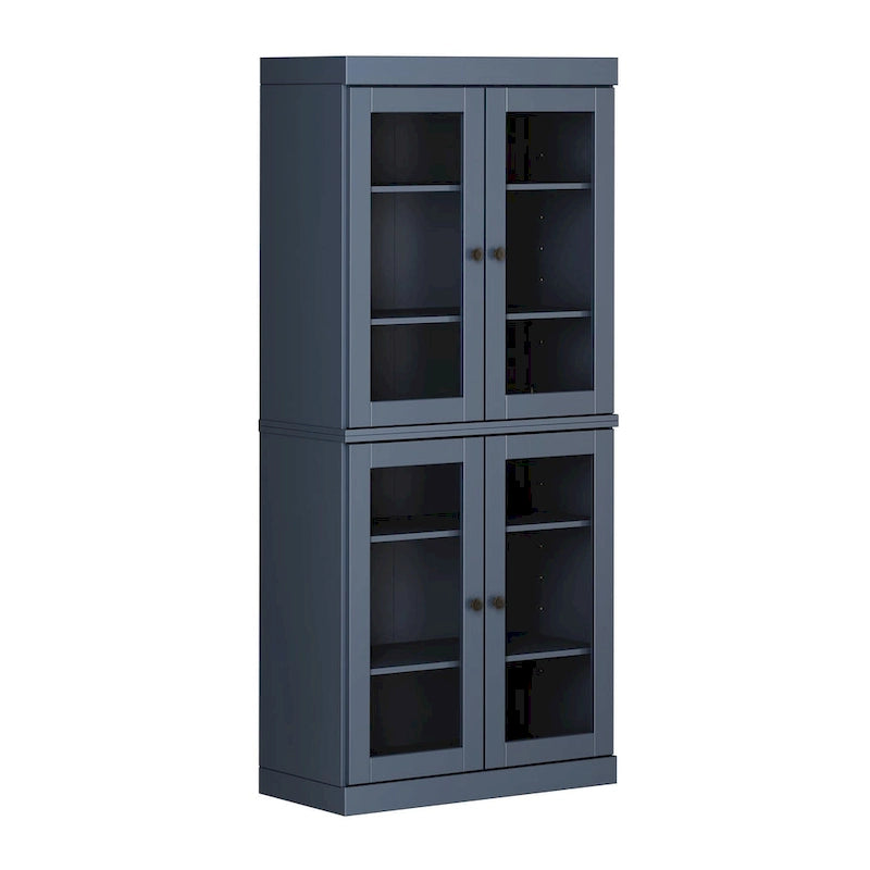 Armoire de cuisine en bois massif avec portes vitrées ou pleines et étagères réglables