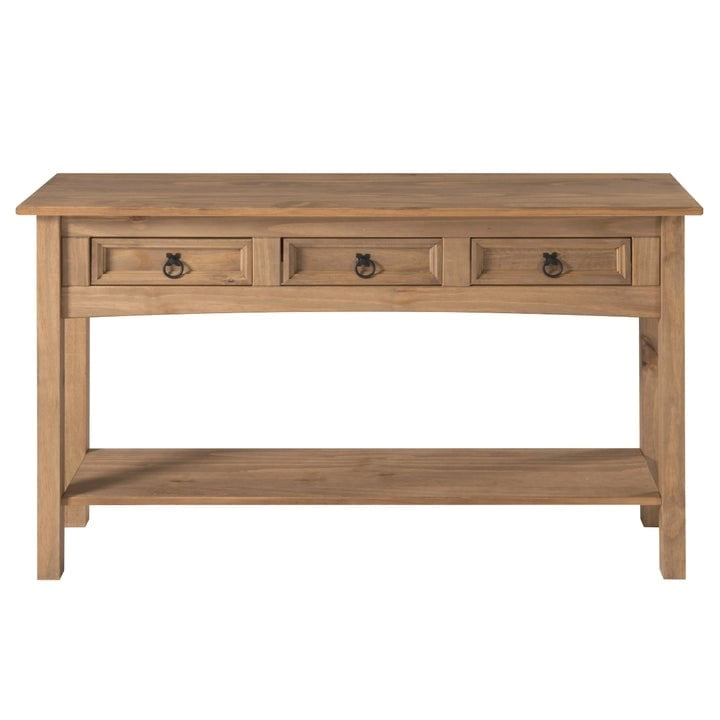 Console de table d'entrée en bois massif avec 3 tiroirs et poignées en métal