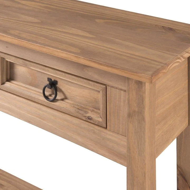 Console de table d'entrée en bois massif avec 3 tiroirs et poignées en métal