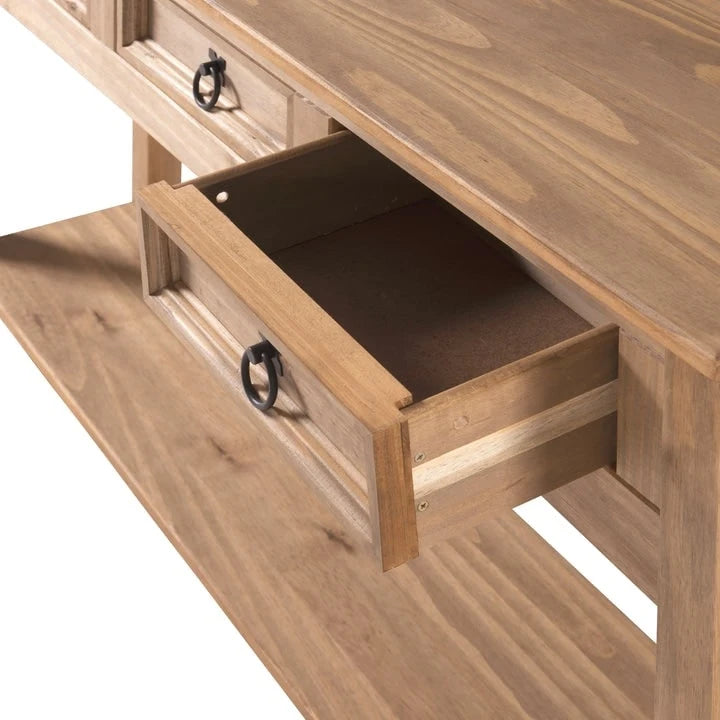 Console de table d'entrée en bois massif avec 3 tiroirs et poignées en métal