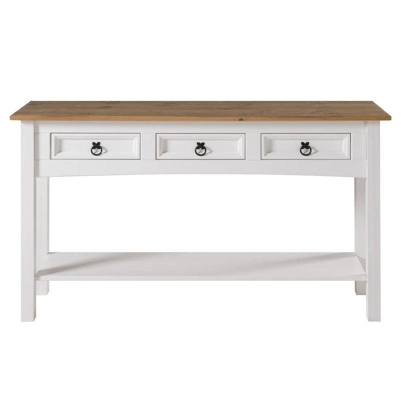 Console de table d'entrée en bois massif avec 3 tiroirs et poignées en métal