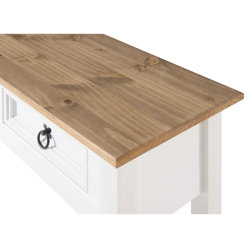 Console de table d'entrée en bois massif avec 3 tiroirs et poignées en métal