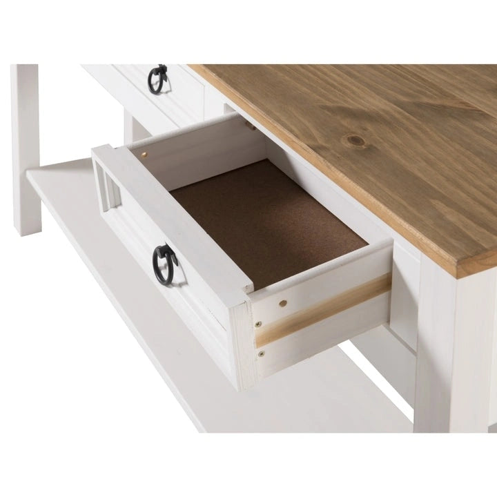 Console de table d'entrée en bois massif avec 3 tiroirs et poignées en métal