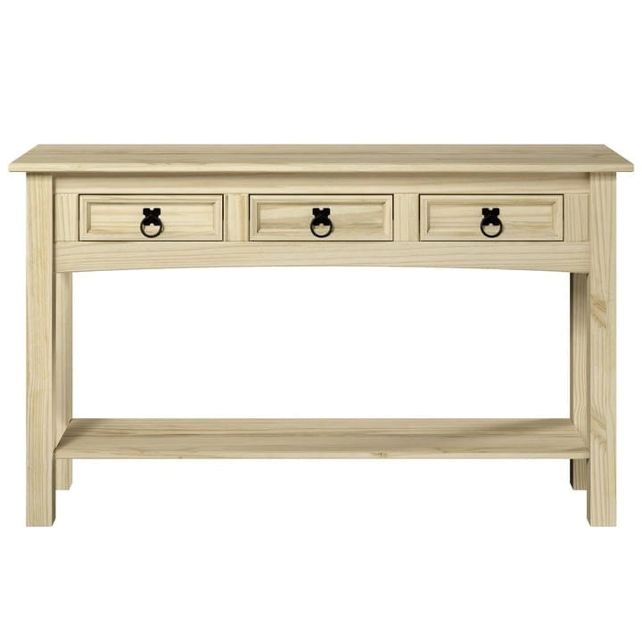 Console de table d'entrée en bois massif avec 3 tiroirs et poignées en métal