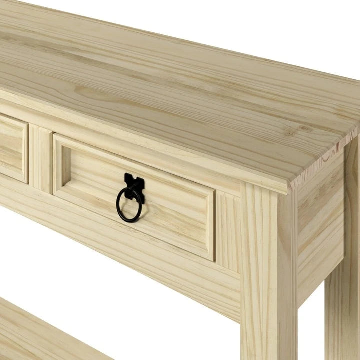 Console de table d'entrée en bois massif avec 3 tiroirs et poignées en métal