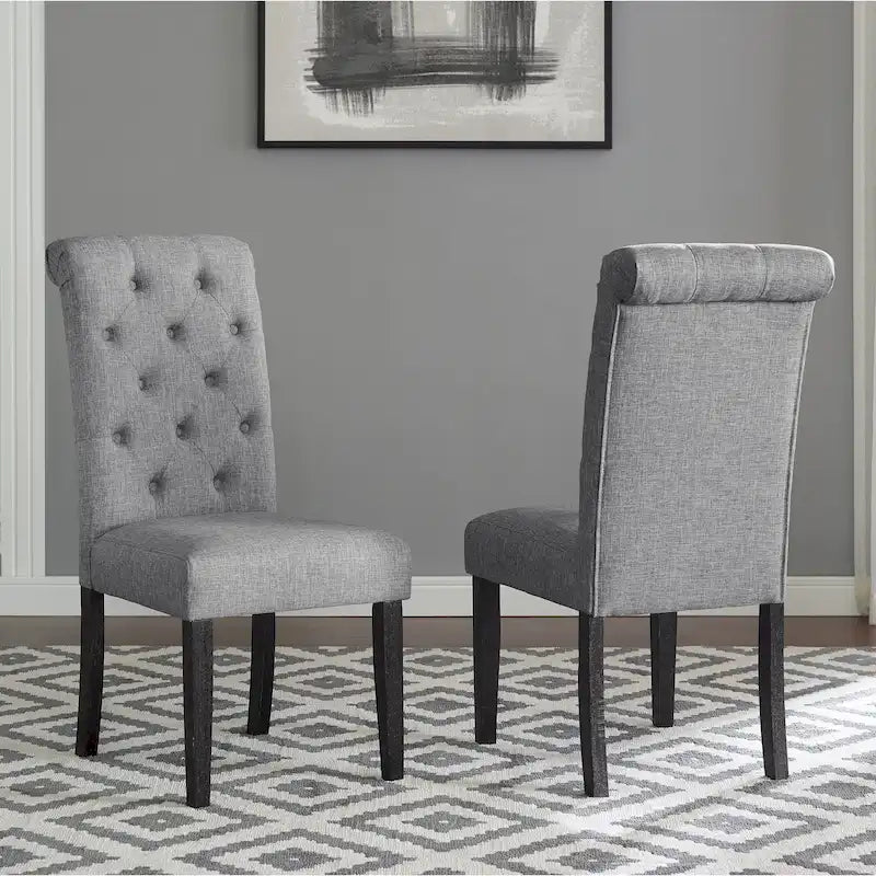 Chaise de salle à manger à dossier haut capitonné en bois massif, assise rembourrée, style rustique