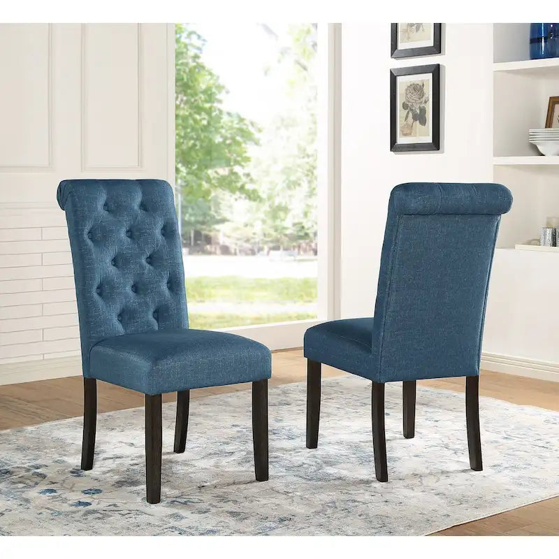 Chaise de salle à manger à dossier haut capitonné en bois massif, assise rembourrée, style rustique