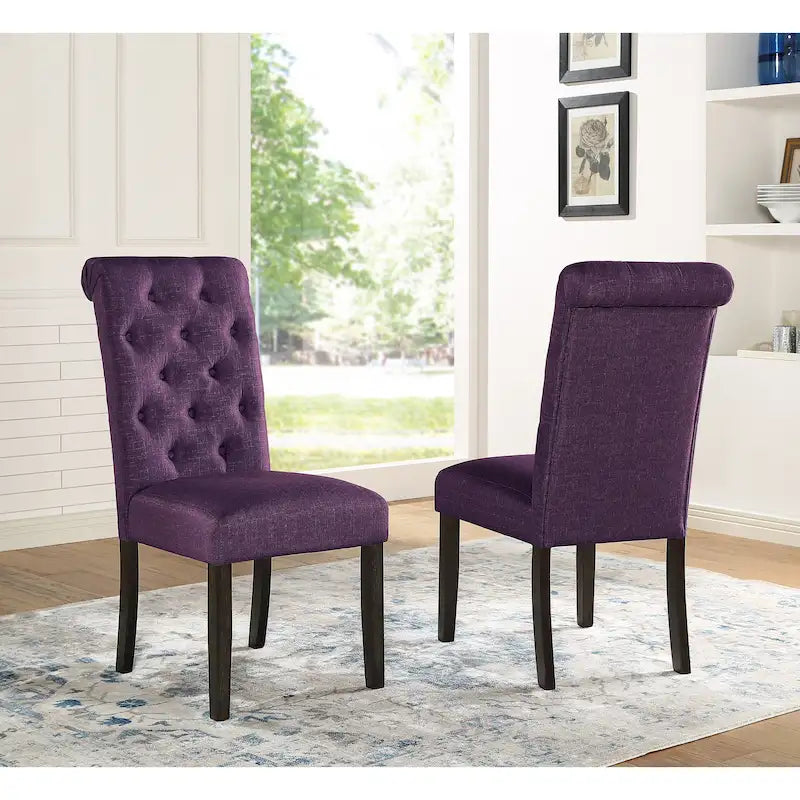 Chaise de salle à manger à dossier haut capitonné en bois massif, assise rembourrée, style rustique