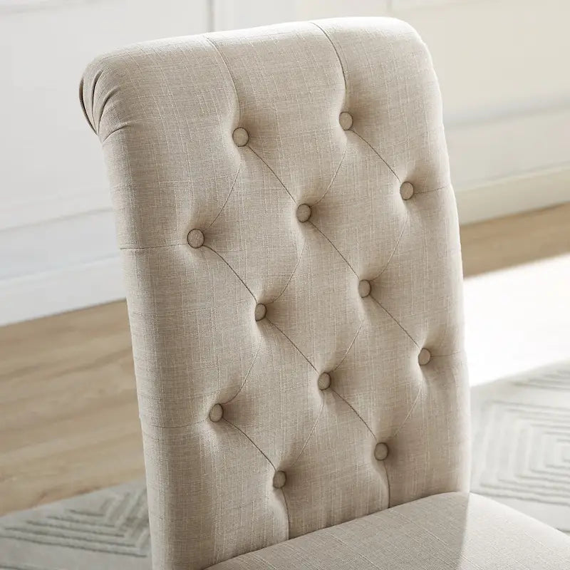 Chaise de salle à manger à dossier haut capitonné en bois massif, assise rembourrée, style rustique