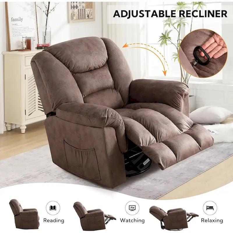 Fauteuil inclinable Rocker manuel surdimensionné Inclinable pivotant à 360° pour le salon
