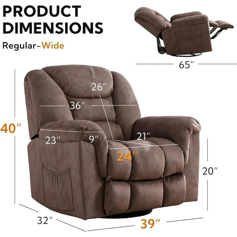 Fauteuil inclinable Rocker manuel surdimensionné Inclinable pivotant à 360° pour le salon