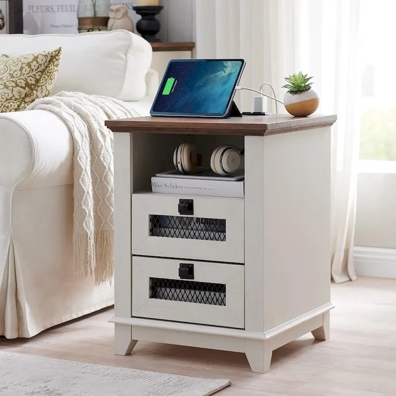 Table de chevet de ferme avec station de recharge Table d'appoint