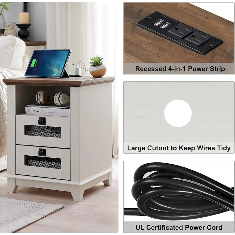 Table de chevet de ferme avec station de recharge Table d'appoint