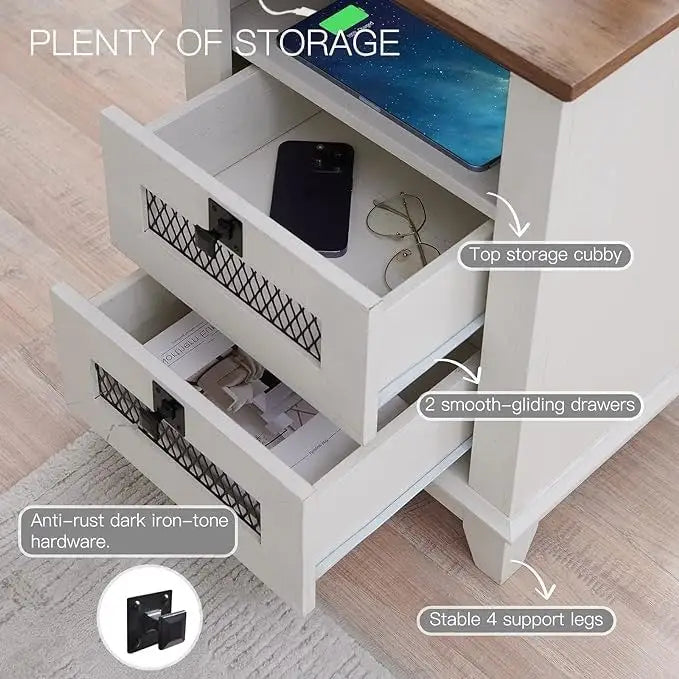 Table de chevet de ferme avec station de recharge Table d'appoint