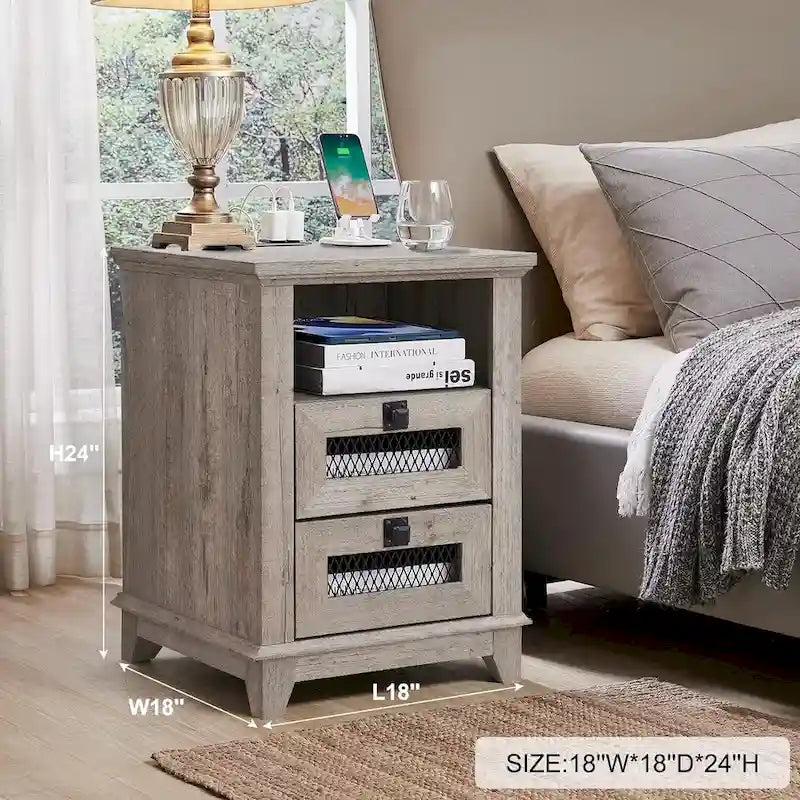 Table de chevet de ferme avec station de recharge Table d'appoint