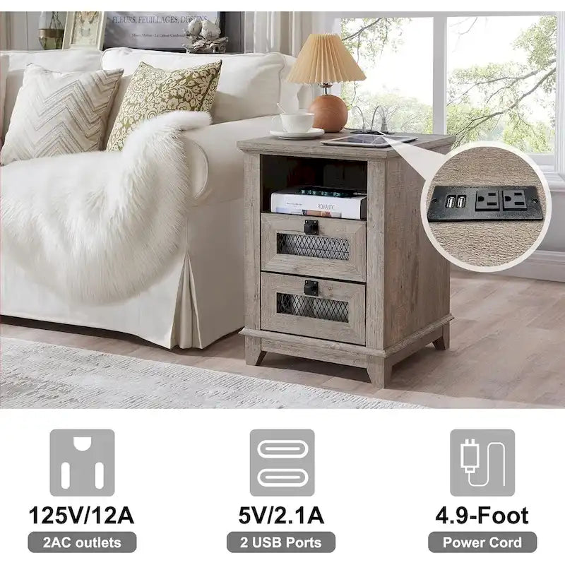 Table de chevet de ferme avec station de recharge Table d'appoint
