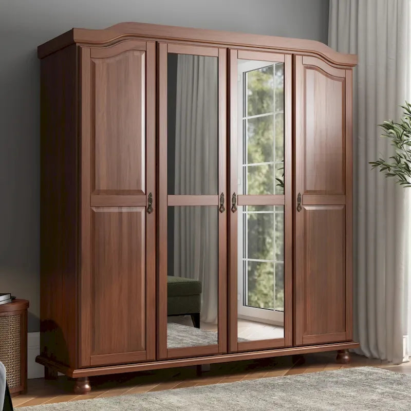 Garde-robe à 4 portes avec portes en bois massif ou portes miroir
