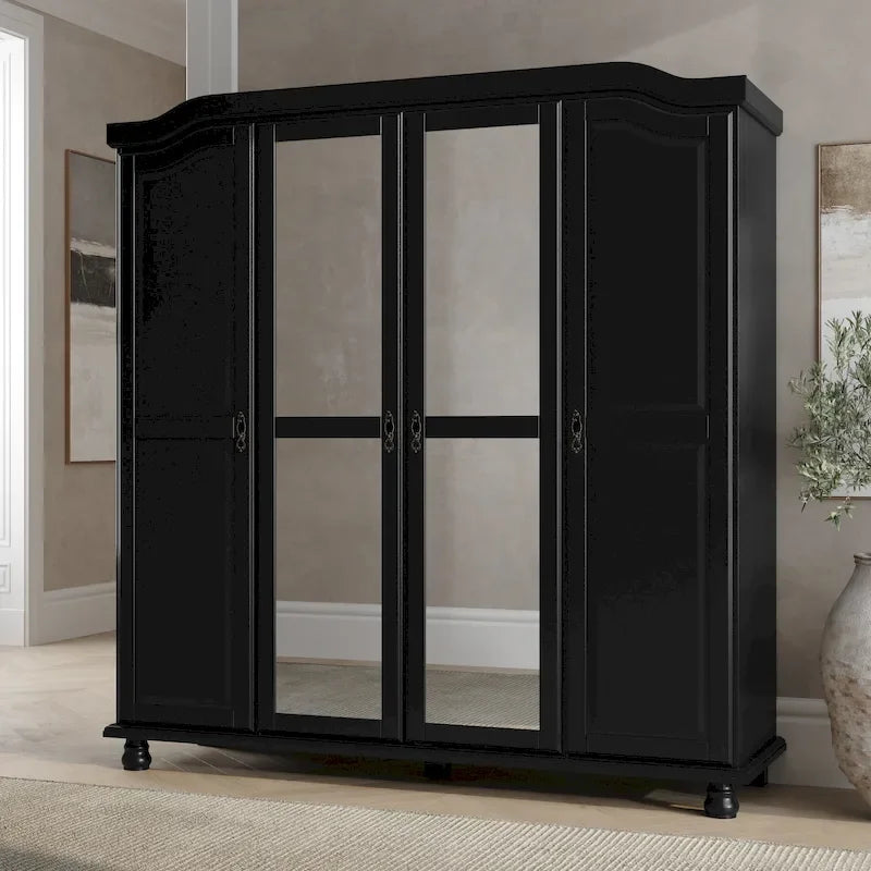 Garde-robe à 4 portes avec portes en bois massif ou portes miroir