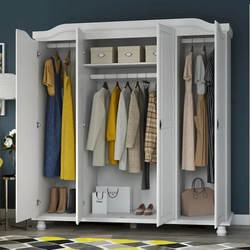 Garde-robe à 4 portes avec portes en bois massif ou portes miroir