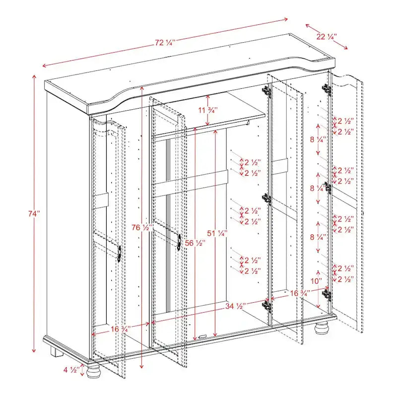 Garde-robe à 4 portes avec portes en bois massif ou portes miroir