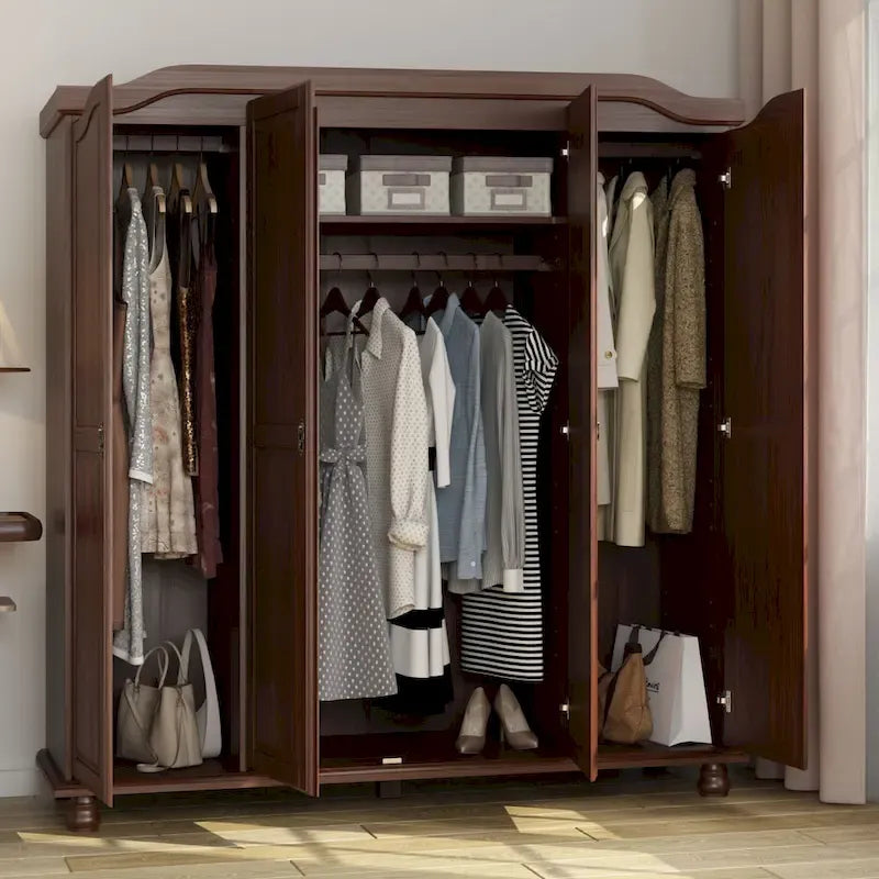 Garde-robe à 4 portes avec portes en bois massif ou portes miroir