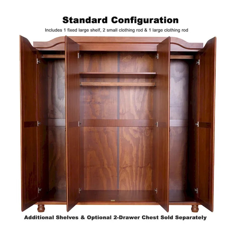 Garde-robe à 4 portes avec portes en bois massif ou portes miroir