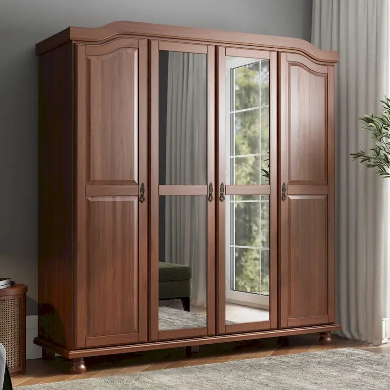 Garde-robe à 4 portes avec portes en bois massif ou portes miroir
