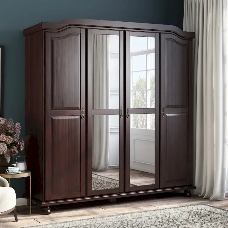 Garde-robe à 4 portes avec portes en bois massif ou portes miroir