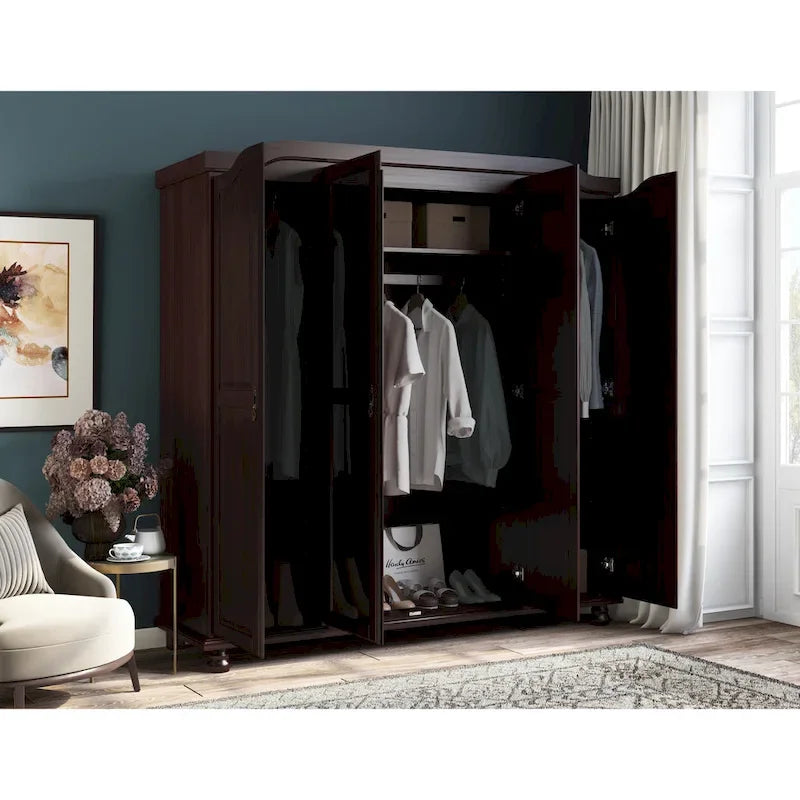 Garde-robe à 4 portes avec portes en bois massif ou portes miroir