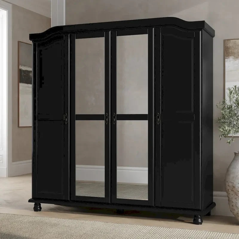 Garde-robe à 4 portes avec portes en bois massif ou portes miroir