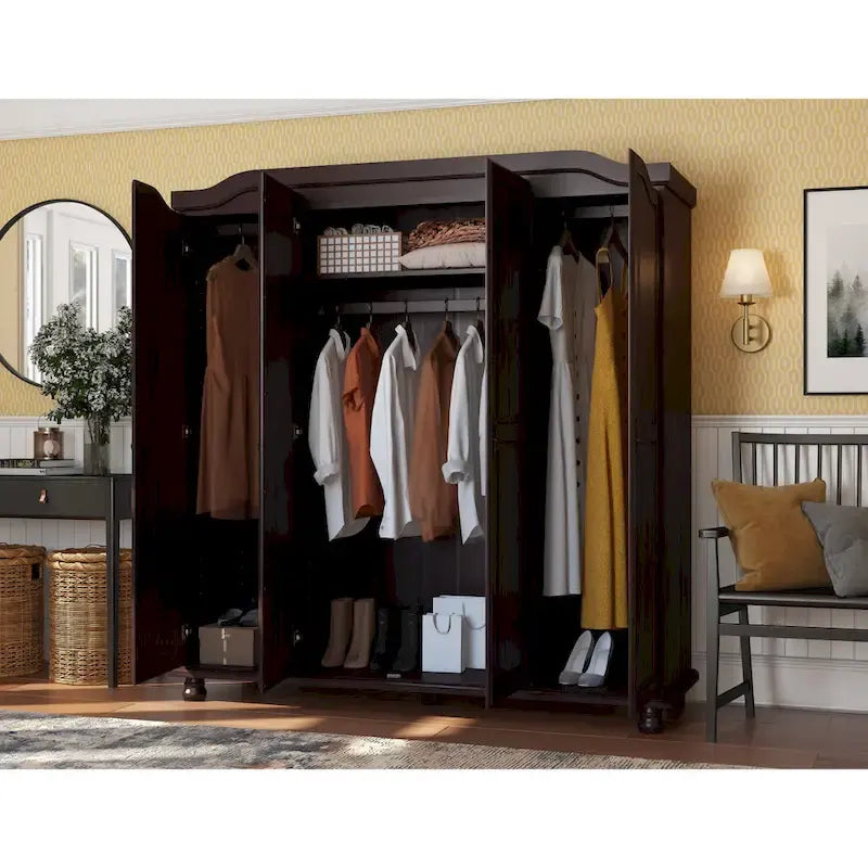 Garde-robe à 4 portes avec portes en bois massif ou portes miroir
