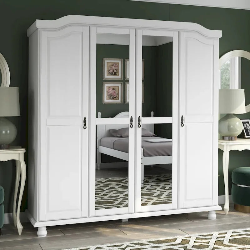 Garde-robe à 4 portes avec portes en bois massif ou portes miroir