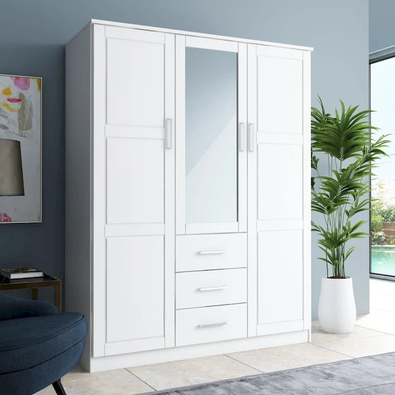 Armoire/Penderie 3 Portes 100 % Bois Massif avec Portes en Bois Massif ou Miroir