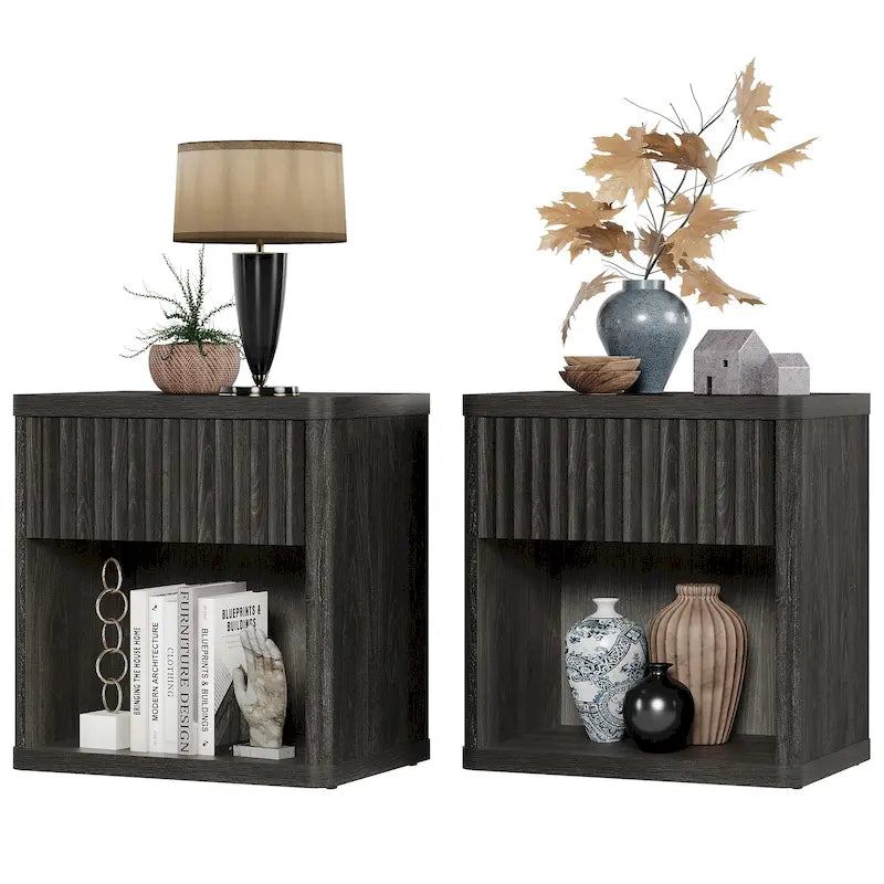 Table de chevet style ferme moderne avec tiroir cannelé et étagère de rangement ouverte