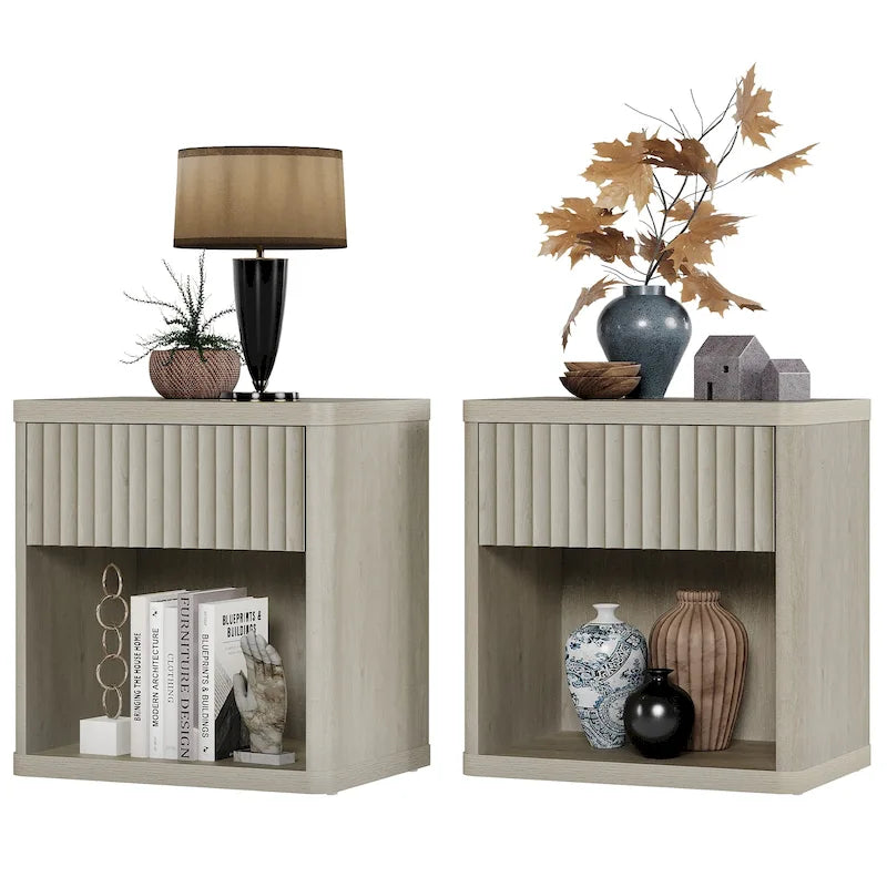Table de chevet style ferme moderne avec tiroir cannelé et étagère de rangement ouverte