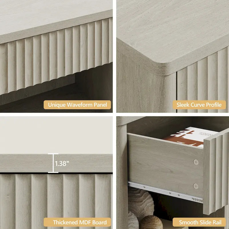 Table de chevet style ferme moderne avec tiroir cannelé et étagère de rangement ouverte