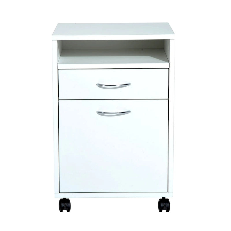 Chariot d'imprimante mobile à roulettes de 24 po avec tiroir, armoire et roulettes, blanc