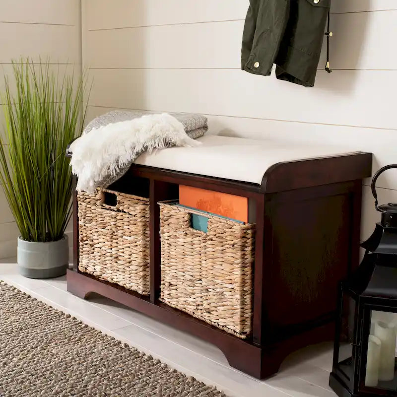 Banc de rangement tressé avec assise rembourrée