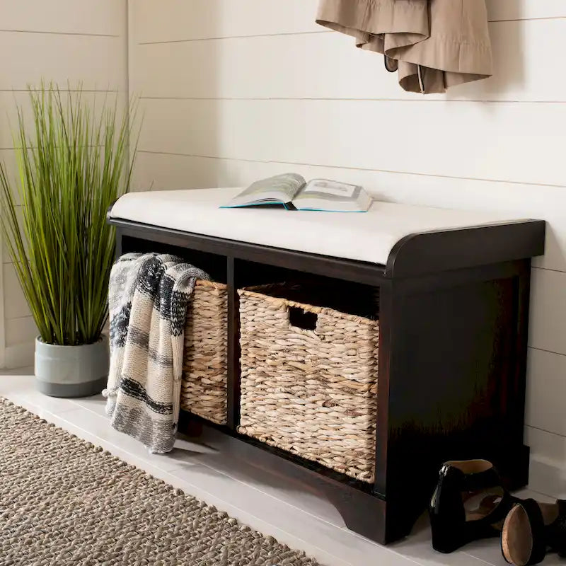 Banc de rangement tressé avec assise rembourrée