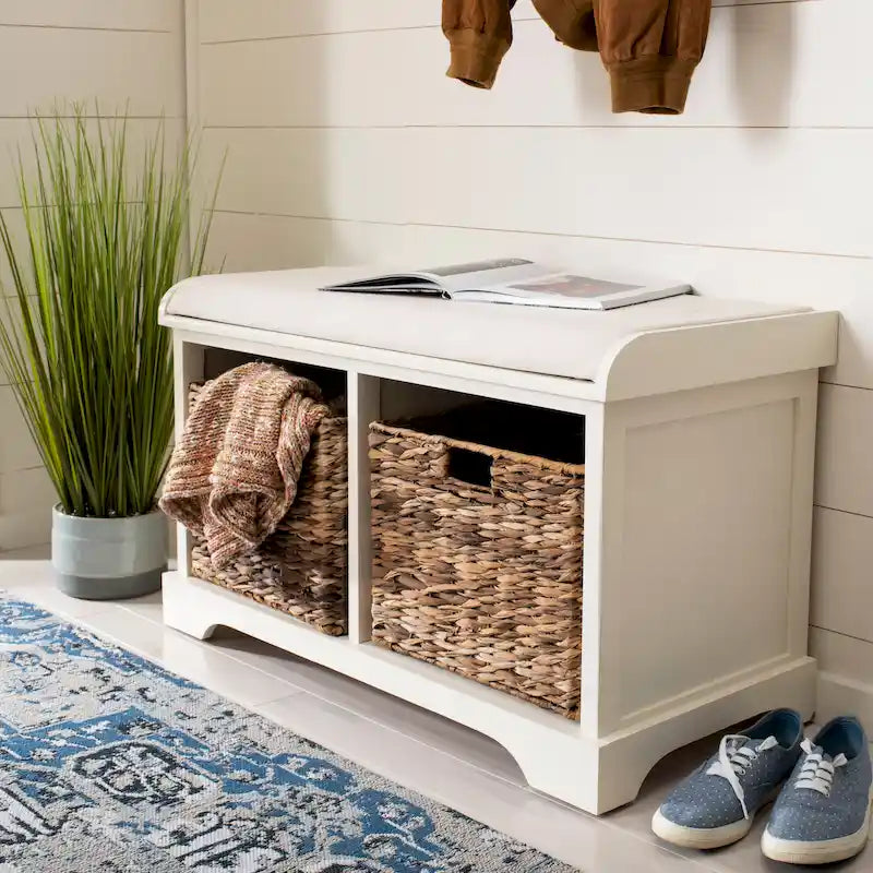 Banc de rangement tressé avec assise rembourrée
